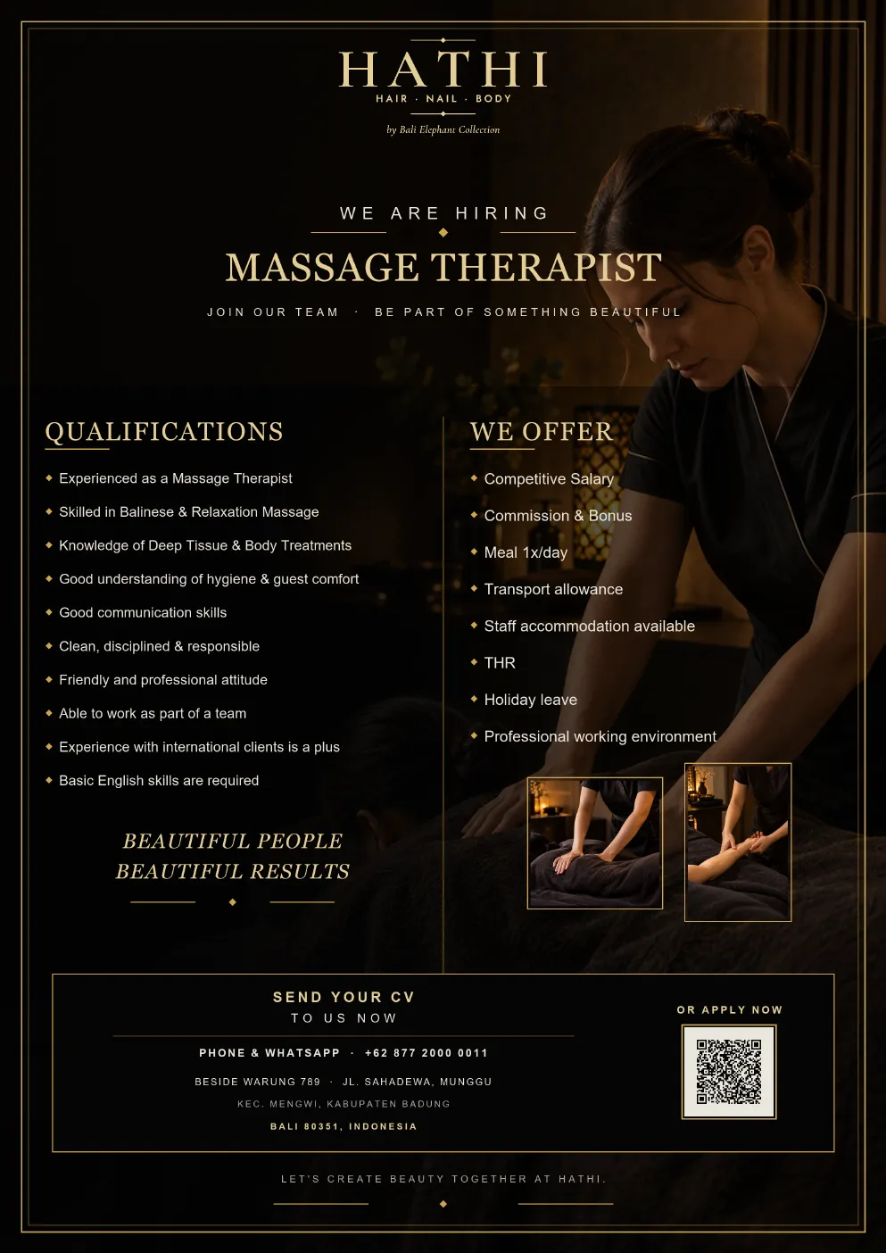 HATHI is hiring a Massage Therapist in Munggu, Bali