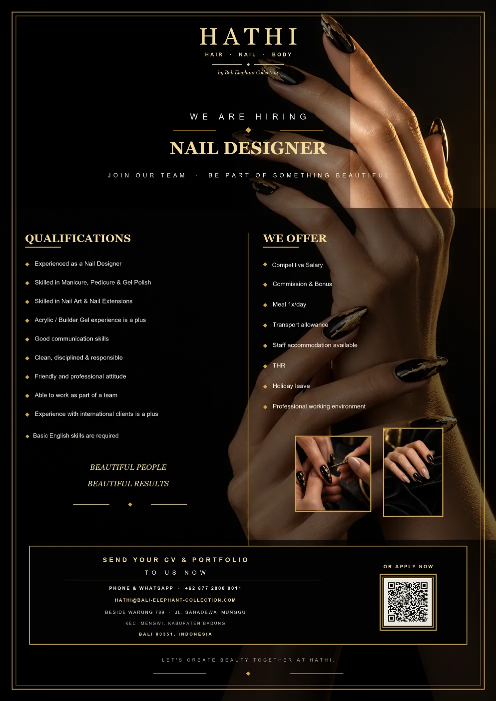 HATHI is hiring a Nail Designer in Munggu, Bali