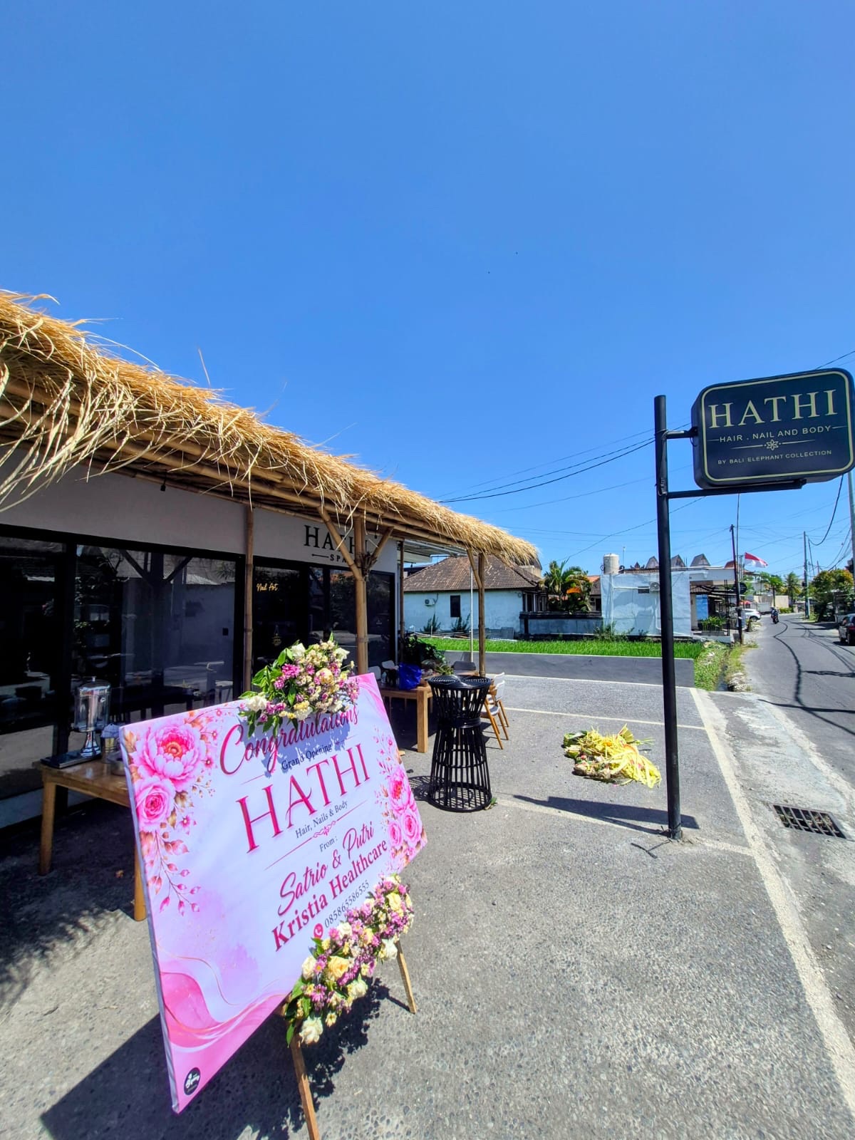 The HATHI shopfront on Jl. Sahadewa, its sign over the road on opening day